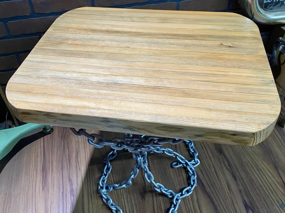 One of a kind Unique Custom Made Bowling Alley Lane Wood Top & Chain Link Table - Image 4 of 4