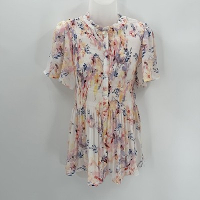 Spense Top Women s L Floral Smocked Fairy Ethereal Cottage Blouse Flowy Tunic