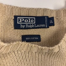 Polo Ralph Lauren Chunky Knit Cotton Sweater Mens Tan Knit Crewneck Vintage 90s