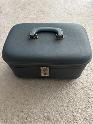 VINTAGE HARD CASE LUGGAGE CARRY-ON BLUE EMDEKO CRAFTSMANSHIP TRAVEL