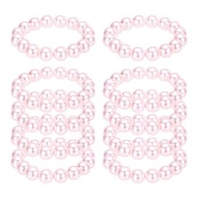 10 Pcs White Pearl Bracelets for Women, 12mm Pearl Stretch Bracelet, Pink