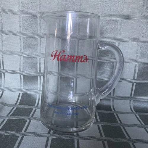 Vintage Hamms Beer Hand Blown Glass Pitcher 8.75" Tall