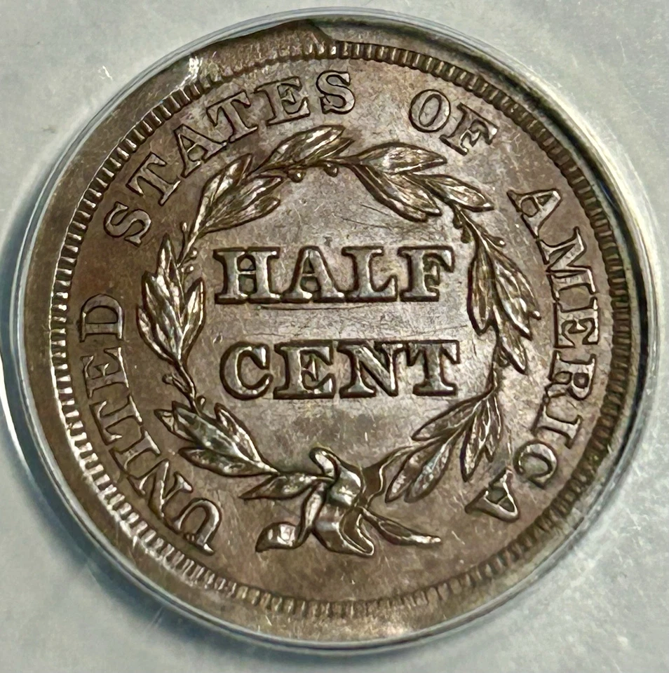 1854 1/2C Mint Error Braided Hair Half Cent (ANAC AU55 Rim Clip) DS13967EW - Image 4 of 4