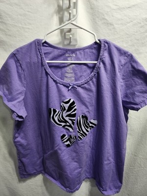 White Stag Women's Plus Sleepwear 2X 18W-20W Purple Shirt Zebra Striped Hearts