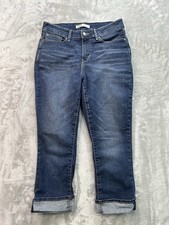 Levis Signature Womens Sz 8 W29 Blue Jeans Mid Rise Capri Whisker Stretch Cuffed