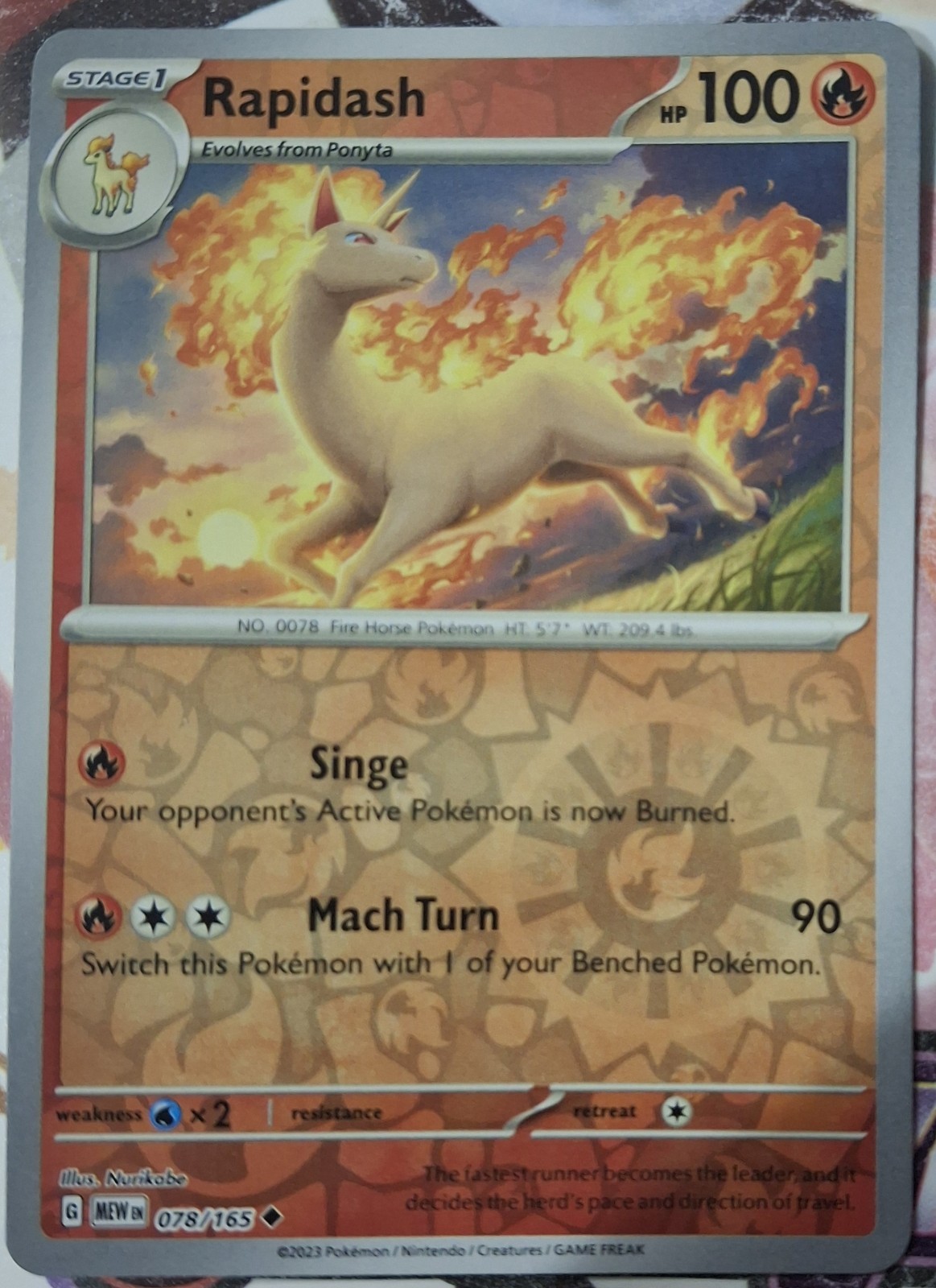 Pokémon TCG Rapidash Scarlet & Violet-151 078/165 Reverse Holo Near Mint