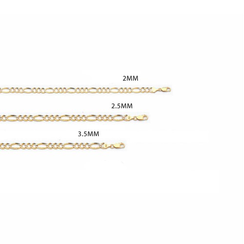 Mens Womens 10K Yellow Gold 2MM-3.5MM Diamond Cut Figaro Chain Bracelet 7" - 8" - Picture 4 of 10
