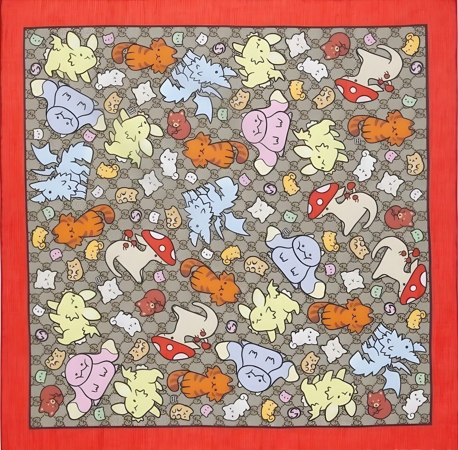Foulard carré Gucci X Pikarar 100% coton GG imprimé animal neuf avec étiquette