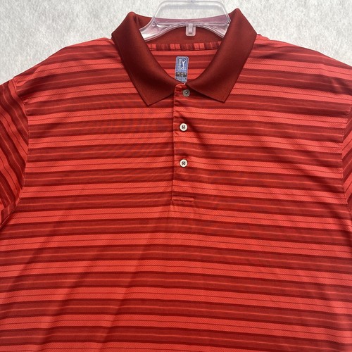PGA Tour Airflux Performance Men's Red Striped Golf Polo Shirt XXL Embroidered - Picture 5 of 20
