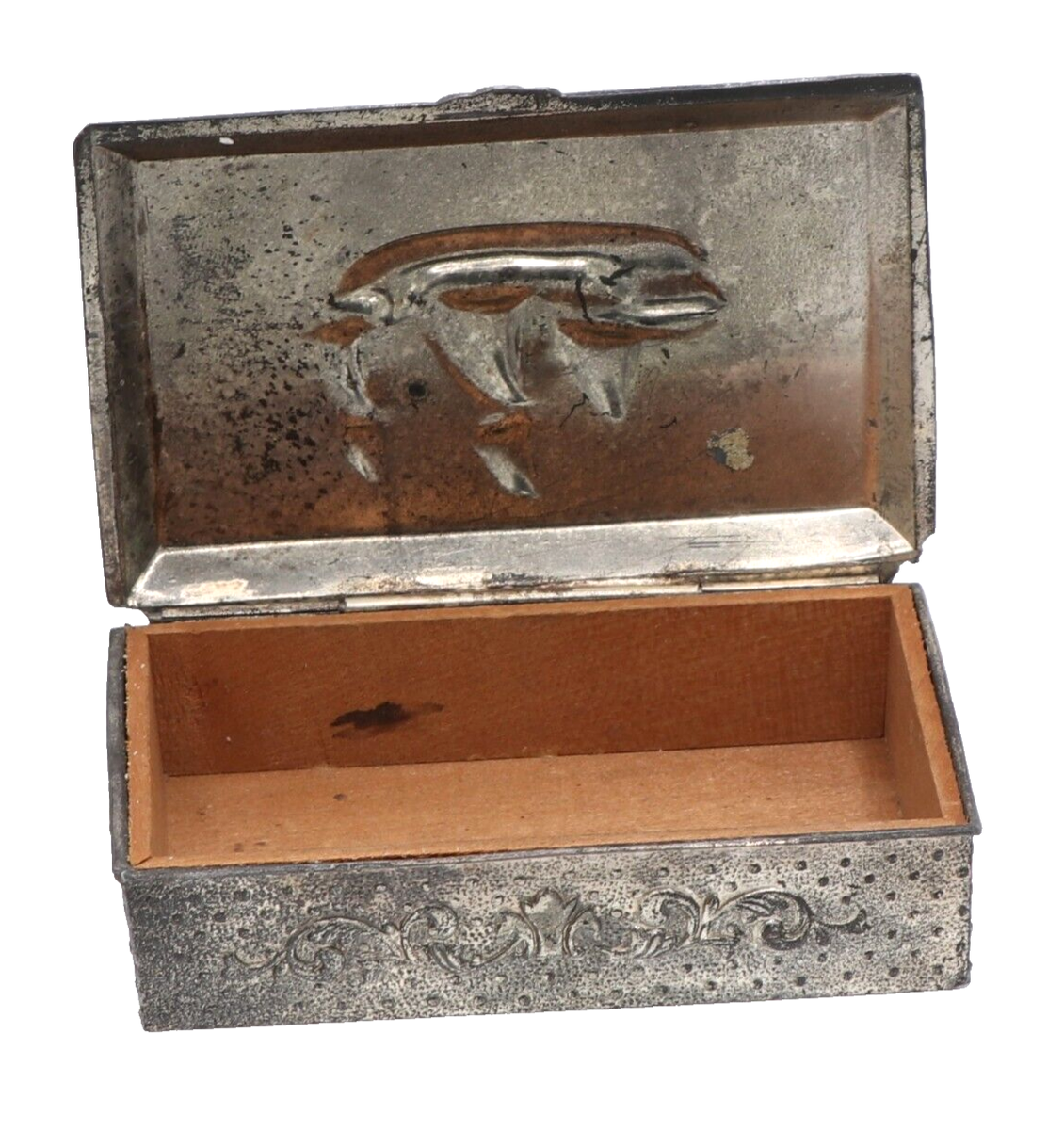 Vintage Occupied Japan Metal Sweetheart Box Wooden Interior