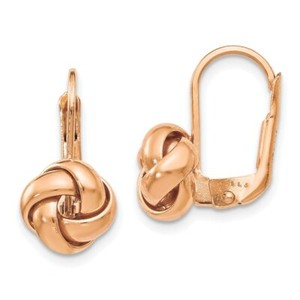 Authentic Real 14kt Yellow Gold & Rose Gold Plated Polished Love Knot Leverback Earrings