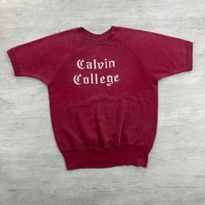 Vintage 50s 60s Champion Calvin College Sweatshirt Size Large Red Short Sleeve
