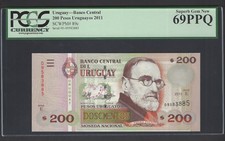 Uruguay 200 Pesos Uruguayos 2011 P89c Uncirculated Graded 69
