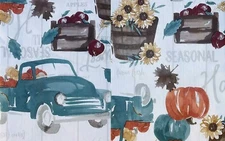 Elrene Fall Vinyl Tablecloth Flannel Backing Blue Truck, Sunflowers 52 x 90