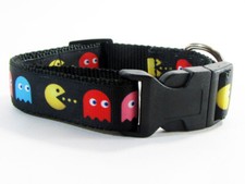 Pacman dog collar handmade adjustable buckle collar 1" or 5/8" wide or leash 