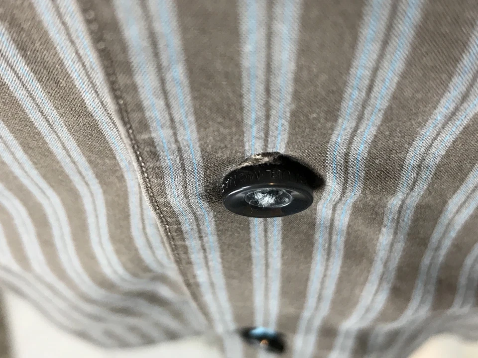 Men’s Club Monaco Medium Lighter Brown & Gray Striped L/S Button Down Shirt - Image 3 of 4