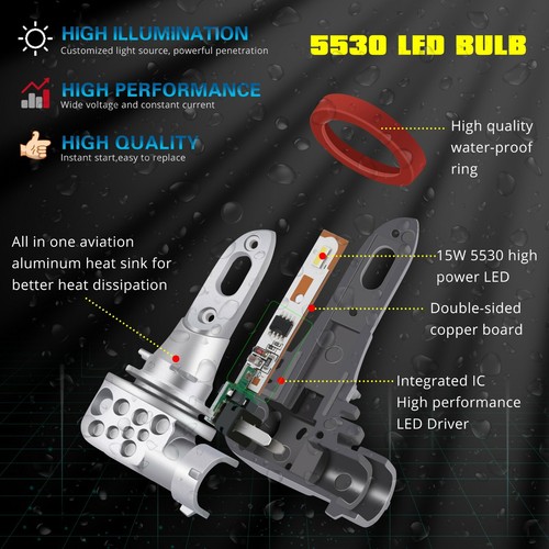 5530 LED Fog Light Bulbs,All Metal One Piece Heavy Duty, 2504,5202,9006,9145,H11 - Picture 36 of 53