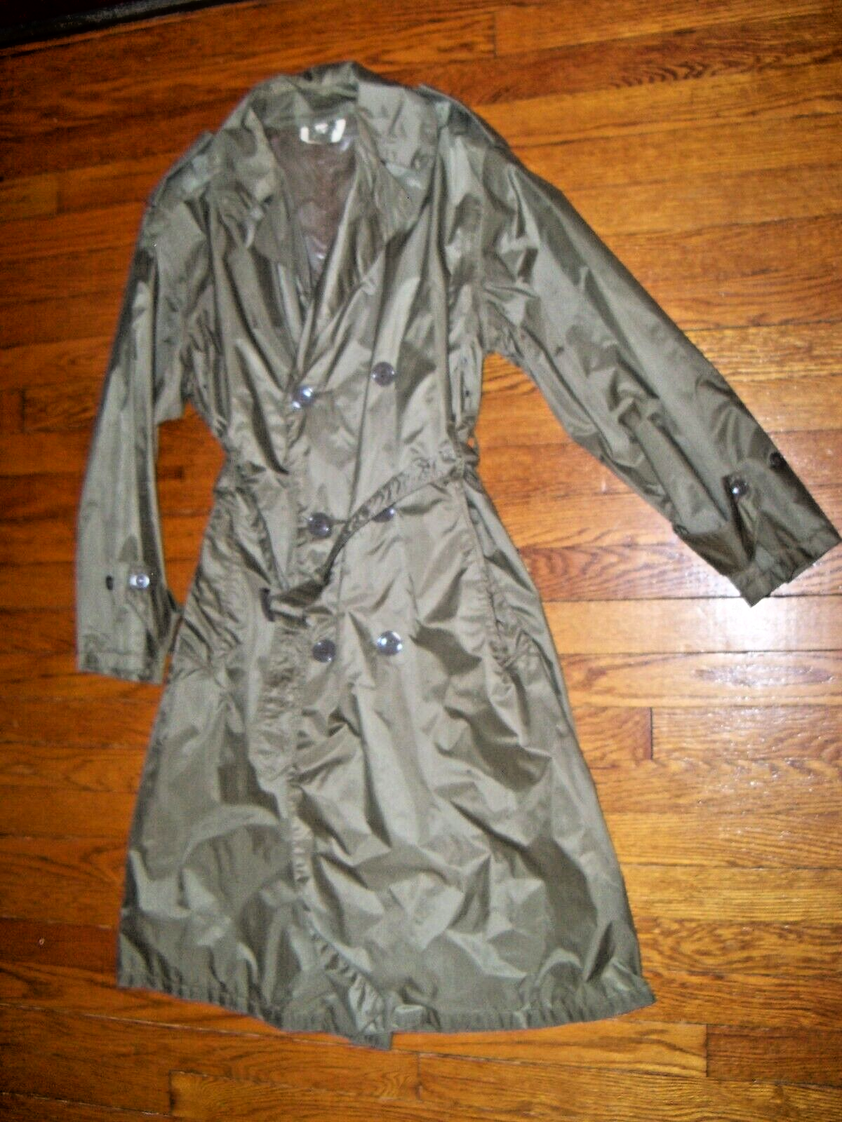 Vintage 1964 US Army Raincoat Nylon Taupe 179 Belted  Military issue Jacket-image