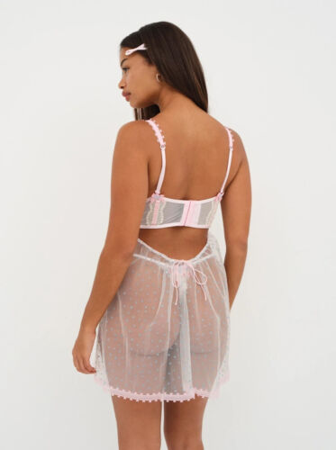 Victoria's Secret For Love and Lemons Gabriella Slipperkleid M rosa durchsichtig Blumenmuster - Bild 3 von 11