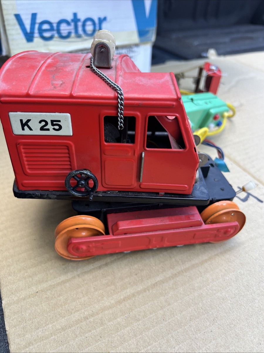 1960's Alps K-25 Tracked Power Shovel Crane Vintage Tin Toy Japan