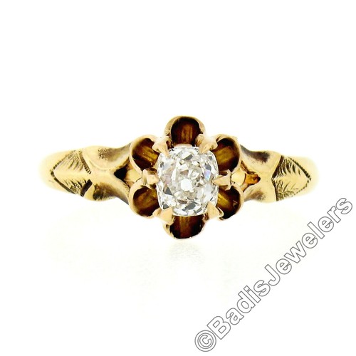 Antiker viktorianischer Verlobungsring 10 kt Gold GIA Old Mine Kissen Diamant Versprechen - Bild 5 von 11