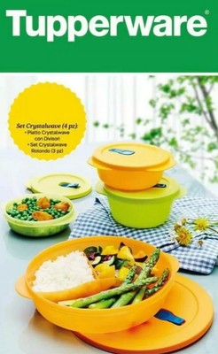 TUPPERWARE MICROONDE PRANZO SET 4 CRYSTALWAVE ROTONDO PIATTO GRANDE | eBay