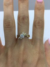 1.2ct Round Cut Simulated Diamond Ring 14k Yellow Gold Plated Unique Bridal Set