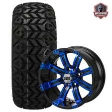 12" Casino Blue & Black Golf Cart Wheels on Tires Combo (20x10-12) Set of 4