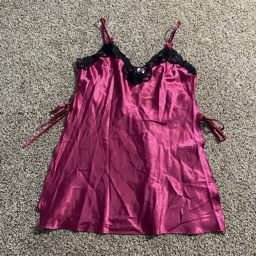 Dreamgirl Satin Silky Lace Chemise Slip Dress Size Medium Women’s Burgundy