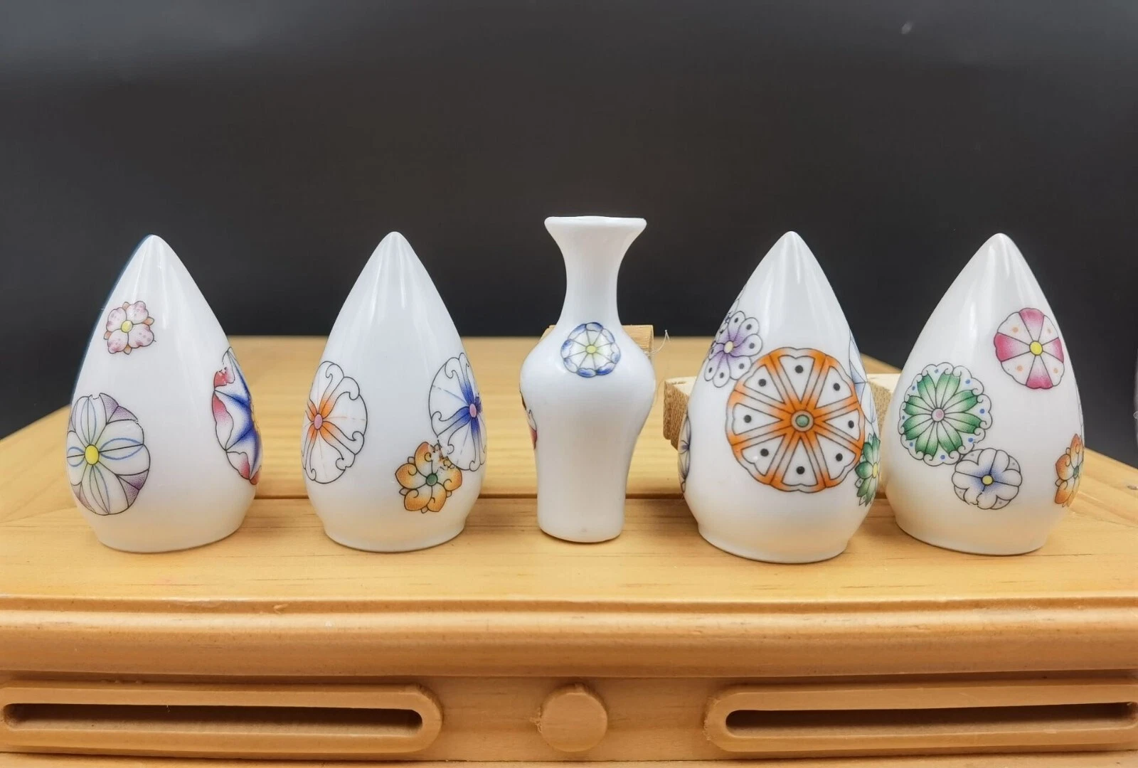 1set 5pcs Asian Bamboo Bird Cage Color Ball Ceramics Cups 彩球.鸟食杯