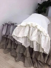 Organic Linen double ruffled Pillowcase linen Pillow Sham slip cover Standard
