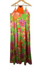 Tahari asl bohemian floral colorful relaxed satin maxi dress dopamine 90s sz L
