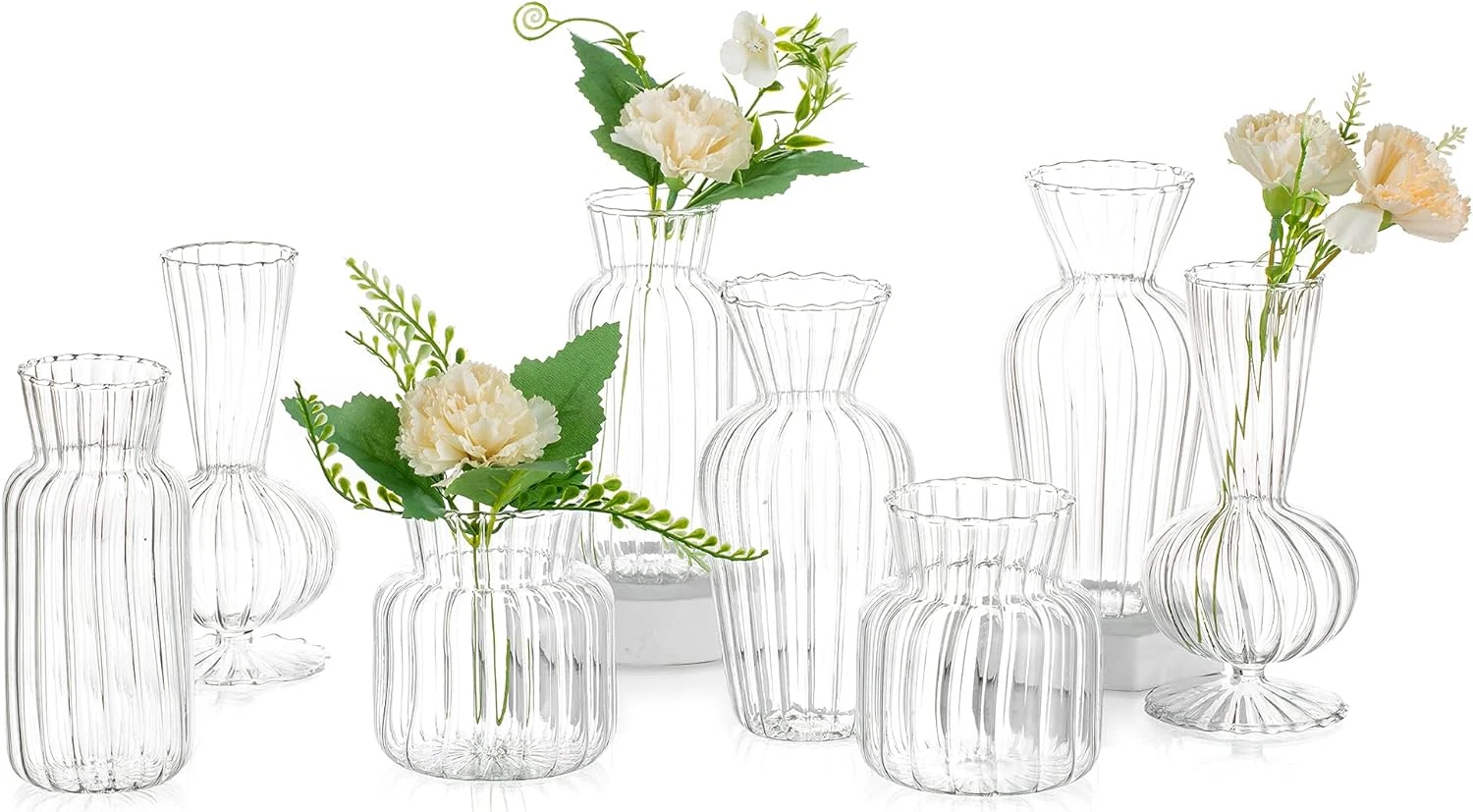 8-Piece Clear Glass Bud Vase Set for Home Decor & Weddings