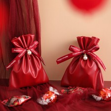 2X Faux Leather Pouch Bag Wedding Party Candy Bag Gift Packaging Bag with Ribbon