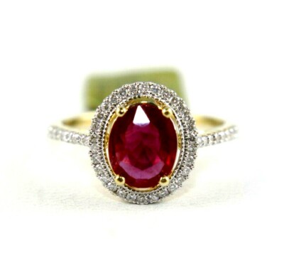 Natürlicher ovaler rosa Rubin & Diamant Halo Solitär Ring 14k Gelbgold 1,92ct