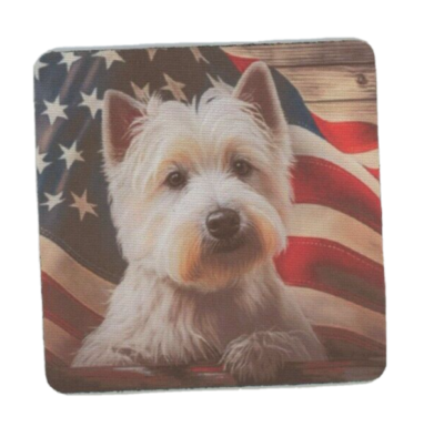 West Highland White Terrier Dog Breed Westie Patriotic Flag Beverage  COASTER