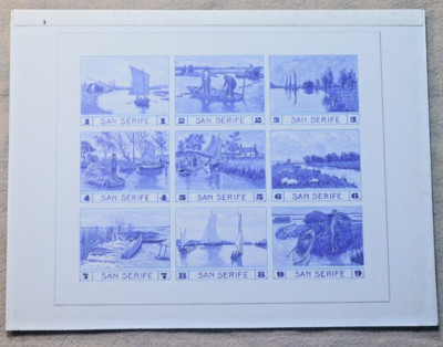 9 Hand Painted Stamp Designs on board Spanish Boats