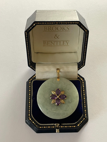 1998 Vintage Jade Pendant 14ct Gold Jade Amethyst Pendant Vintage Gold Pendant - Picture 6 of 17