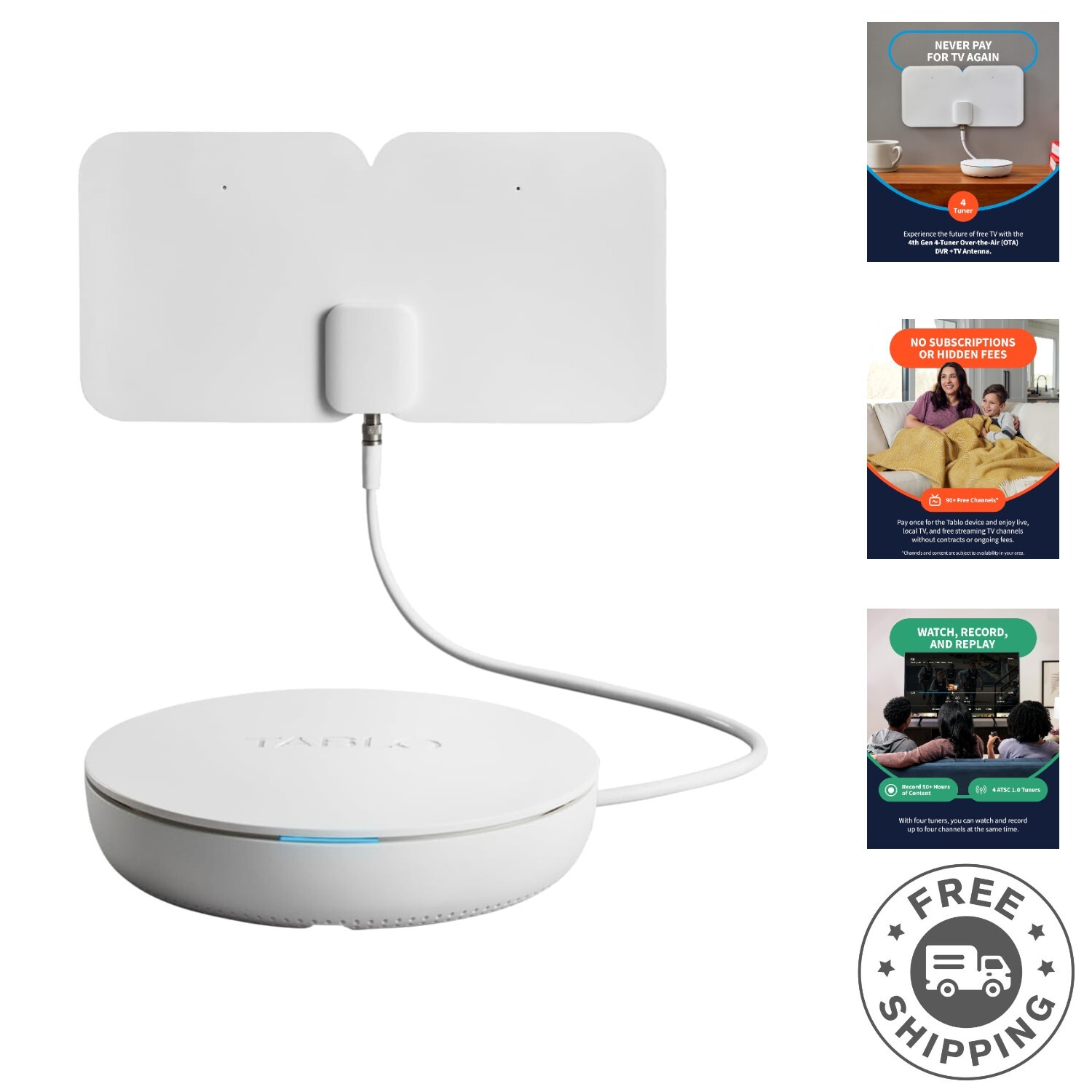 Record Live TV with Tablo 4th Gen DVR + Indoor Antenna - 50+ Hrs Storage!