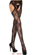 SEXY calze NERE collant PIZZO aperto lingerie intimo taglia unica GLAMOUR 