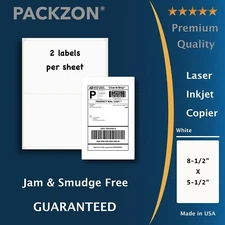 400 8.5x5.5 Half Sheet Shipping Labels 2 per Sheet for Laser and Inkjet Printers