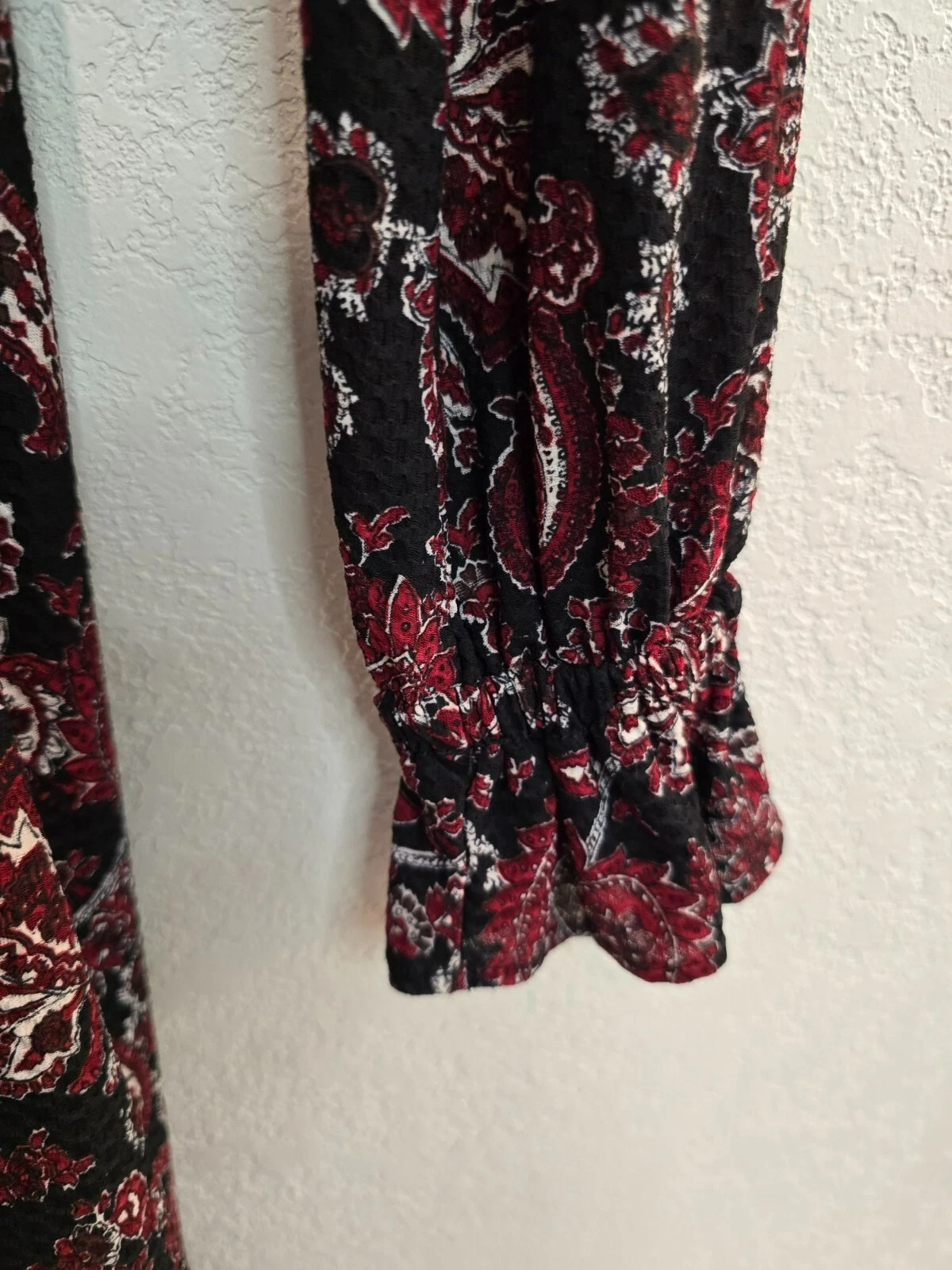 Abito Michael Kors nero rosso paisley lungo con volant maniche vescovo taglia XS