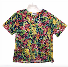 Jasco Scrub Shirt Medium Tropical Floral Island Tiki Beach Look Nurse Vet Tech