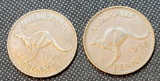 2 AUSTRALIA PENNY COINS 1941-58   L1390