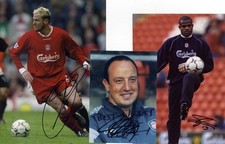 SOCCER Rafael Benitez & others LIVERPOOL F.C. autographs, THREE signed photo