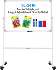 Magnetic Dry Erase Board with Stand Double-Sided Mobile Whiteboard - 36"X24" Adj