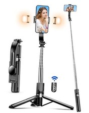 45" Selfie Stick Tripod with 2 Lights, Extendable 5 in 1 Black with 2 Light