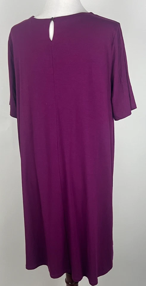 Vestido EILEEN FISHER S/S Jersey Elástico Tejido Cuello Redondo (Hasta la Rodilla) - L, Ciruela Foto 4 de 4