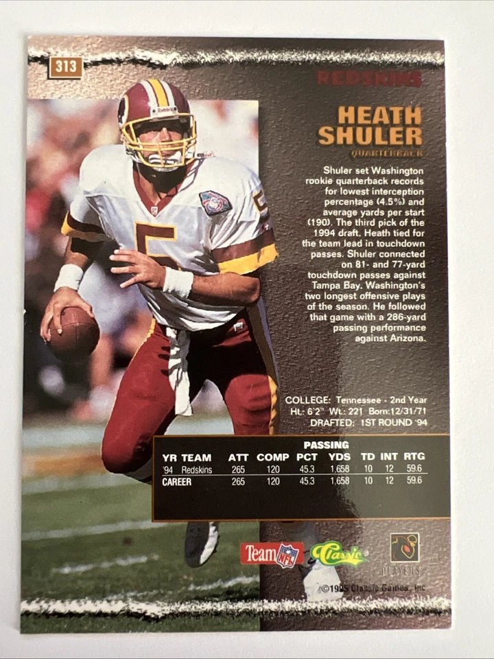 1995 Classic Pro Line Series Heath Shuler #313 RED Printer's Proof /400 - Image 3 of 3