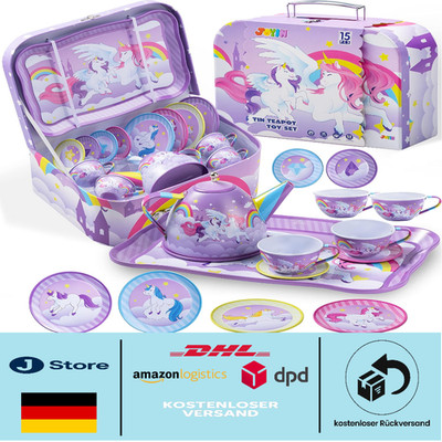 JOYIN Einhorn Teeparty Set mit Tassen Tellern Tragetasche 3 Jahre